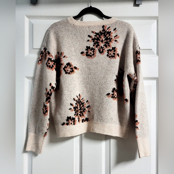 Knox Rose Womens Floral Patterned Cream Brown And Peach Sweater Size M - Picture 3 of 4
